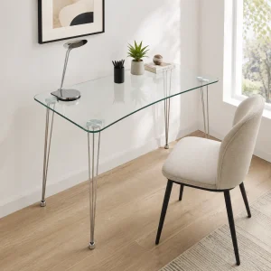 Bureau Ny en verre transparent et métal chromé 120 x 60 x 74 cm